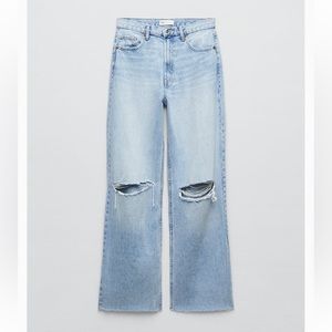 Zara High Waisted Wide Leg Ripped Jeans | Size 10